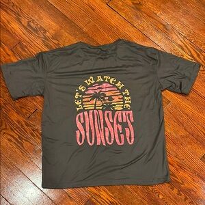 Gray Graphic T-Shirt with Sunset Design on back